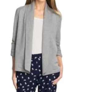 Theory Open Front Cardigan Women’s M Light Gray Cotton 3/4 Sleeve Ruffle
